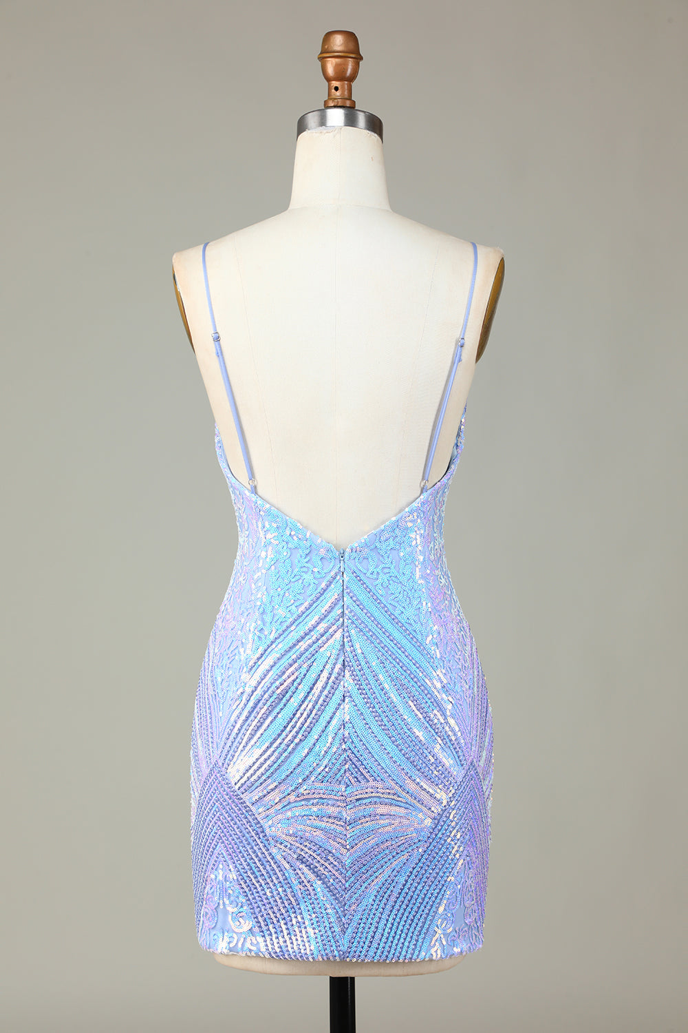Sparkly Blue Sheath Spaghetti Straps Backless Sequins Short Homecoming Dress Sexy