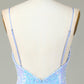 Sparkly Blue Sheath Spaghetti Straps Backless Sequins Short Homecoming Dress Sexy