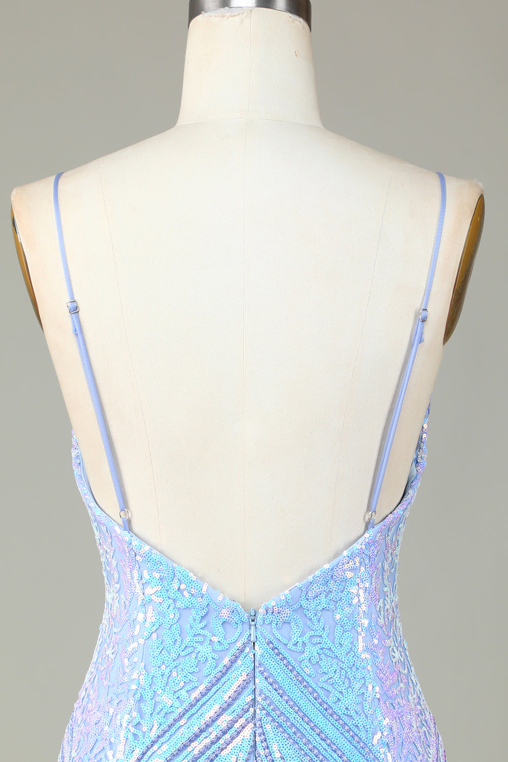 Sparkly Blue Sheath Spaghetti Straps Backless Sequins Short Homecoming Dress Sexy