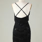 Sparkly Black Sequins Beaded Tight Short Homecoming Dress with Fringes Sexy