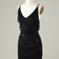 Sparkly Black Sequins Beaded Tight Short Homecoming Dress with Fringes Sexy