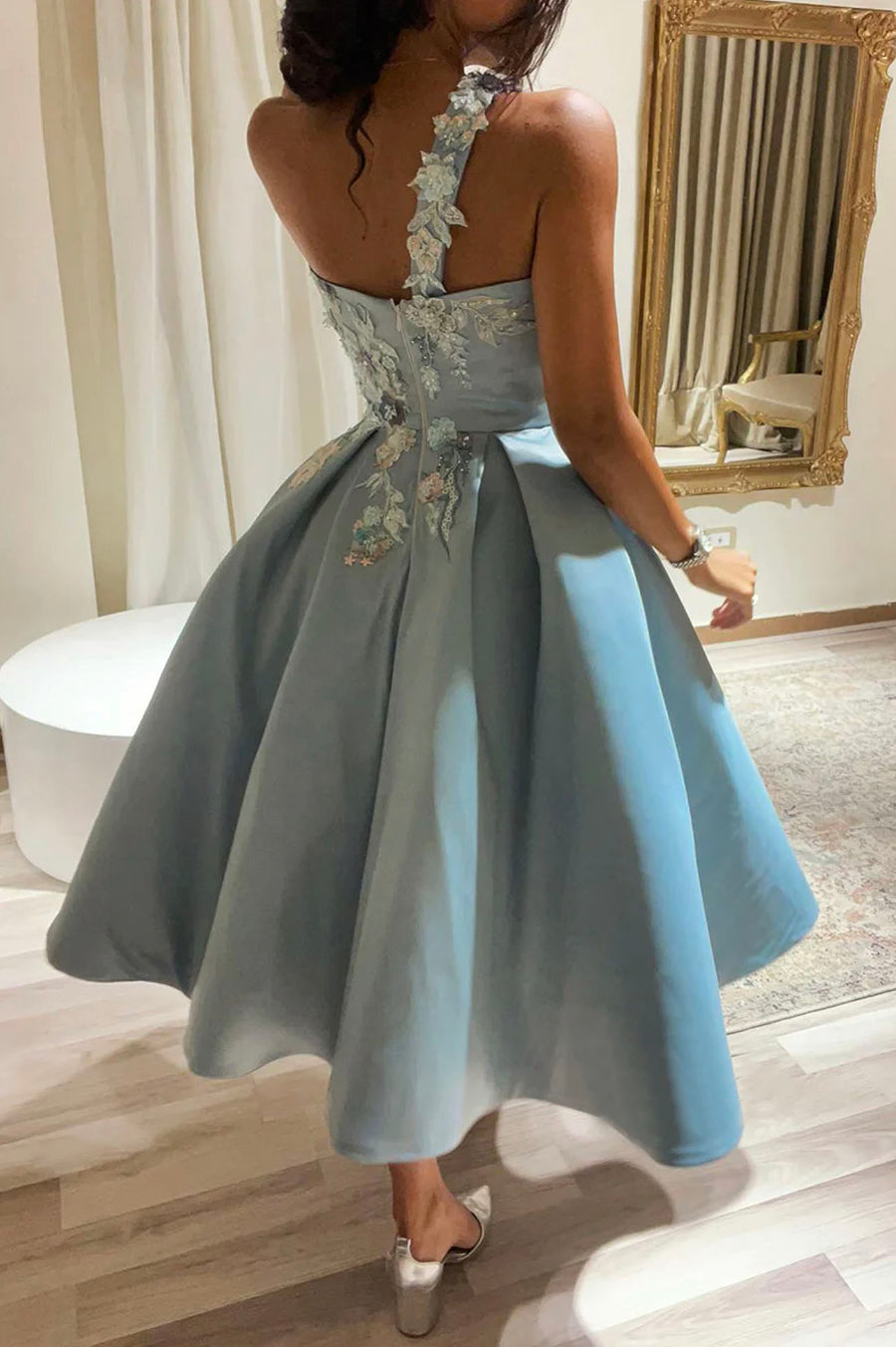 Cute One Shoulder Satin Lace Short Prom Dress A-Line Party Dress Sexy