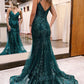 Sparkly Dark Green Mermaid Sequin Long Prom Dress Sexy
