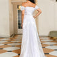 Sheath / Column Evening Gown Convertible Dress Prom Sweep / Brush Train Short Sleeve Off Shoulder Satin