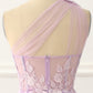 One Shoulder A-Line Tulle Lavender Prom Dress With Appliques Long