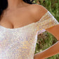 Sheath / Column Evening Gown Sexy Dress Party Wear Sweep / Brush Train Short Sleeve Off Shoulder Sequined