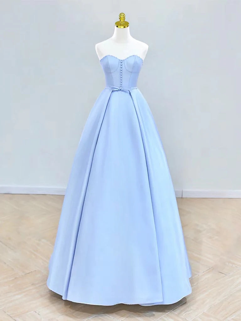 A-Line Sweetheart Neck Satin Long Prom Dress Pure Color