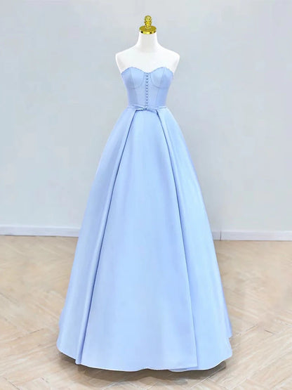 A-Line Sweetheart Neck Satin Long Prom Dress Pure Color