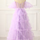 Off The Shoulder A-Line Tulle Lavender Prom Dress Long