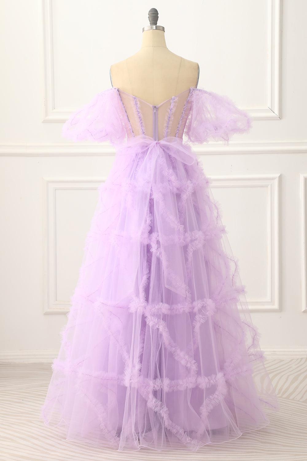 Off The Shoulder A-Line Tulle Lavender Prom Dress Long