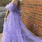 Purple Tulle Off The Shoulder Prom Dress Long Sexy