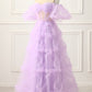 Off The Shoulder A-Line Tulle Lavender Prom Dress Long