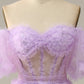 Purple Tulle Off The Shoulder Prom Dress Long Sexy