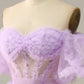 Purple Tulle Off The Shoulder Prom Dress Long Sexy