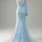 Sky Blue One Shoulder Mermaid Prom Dress With Appliques Sexy