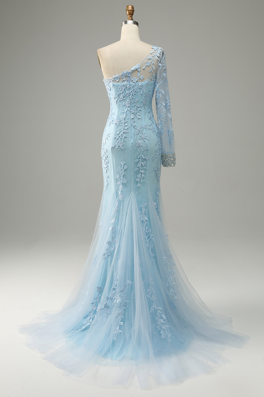 Sky Blue One Shoulder Mermaid Prom Dress With Appliques Sexy