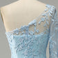 Sky Blue One Shoulder Mermaid Prom Dress With Appliques Sexy