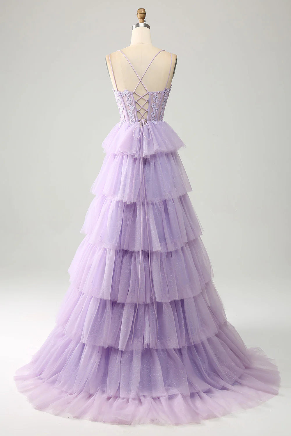 Tulle Tiered Princess Corset Prom Dress with Appliques Long With Flower