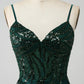 Sparkly Dark Green Mermaid Sequin Pleated Corset Prom Dress With Slit Evening Dress