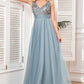Sparkly Grey Blue Tulle Long Prom Dress Sparkly Evening Dresses