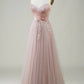 A-Line Corset Long Tulle Prom Dress with Appliques Long With Bow(s)