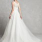 A-Line Wedding Dresses Scoop Neck Chapel Train Lace Tulle Regular Straps Formal Illusion Detail with Lace Sash