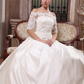Ball Gown Wedding Dresses Scalloped-Edge Off Shoulder Court Train Satin Half
