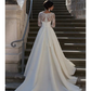 A-Line Wedding Dresses Strapless Court Train Lace Satin Long Sleeve Formal with Appliques Beautiful