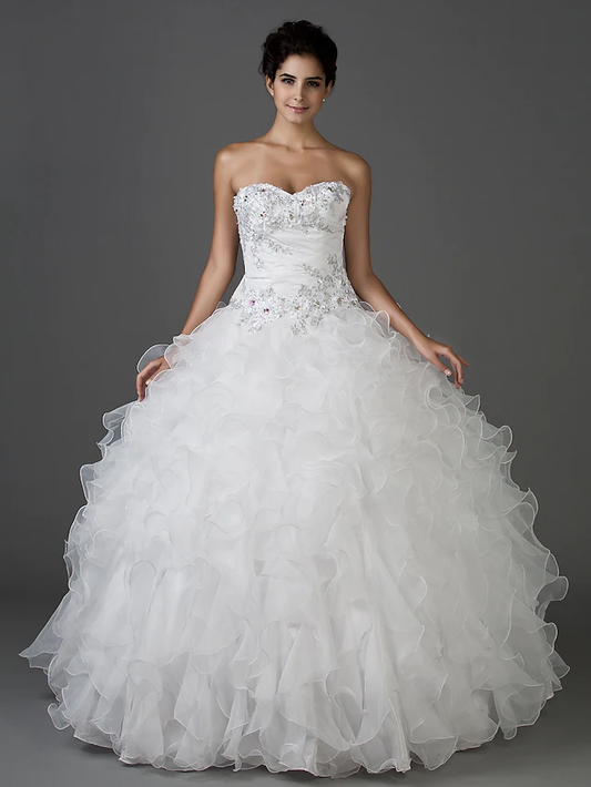 Ball Gown Wedding Dresses Sweetheart Neckline Strapless Floor Length Organza Taffeta Sleeveless Sparkle
