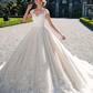 Ball Gown Wedding Dresses Jewel Neck Chapel Train Lace Tulle Lace Over Satin Cap Sleeve Glamorous Illusion Detail