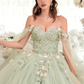 Sage & Floral Blush Ball Gown Quinceanera Dress Off Shoulder With Flowers