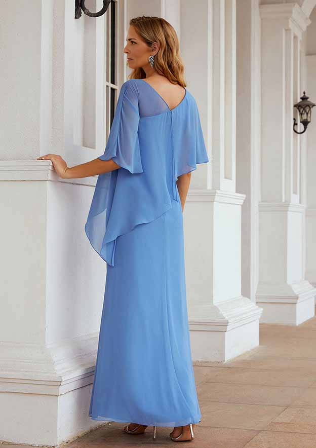 Sleeveless Scoop Neck Ankle-Length Chiffon Mother of the Bride Dress Pure Color