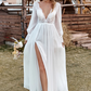 Ivory Lace Chiffon V-Neck Long Sleeve Boho Wedding Dress Sexy