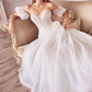 Off Shoulder Floral Lace Wedding Gown with Flowing Train Wedding Dresses