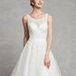 A-Line Wedding Dresses Scoop Neck Chapel Train Lace Tulle Regular Straps Formal Illusion Detail with Lace Sash