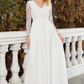 White A-Line V-Neck Chiffon Wedding Dress With Long Sleeves Beautiful
