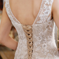 A-Line Wedding Dresses V Neck Court Train Lace Tulle Regular Straps Romantic Illusion Detail with Beading