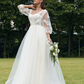 Ivory Puff Sleeves Corset Wedding Dress with 3D Flowers V-neck