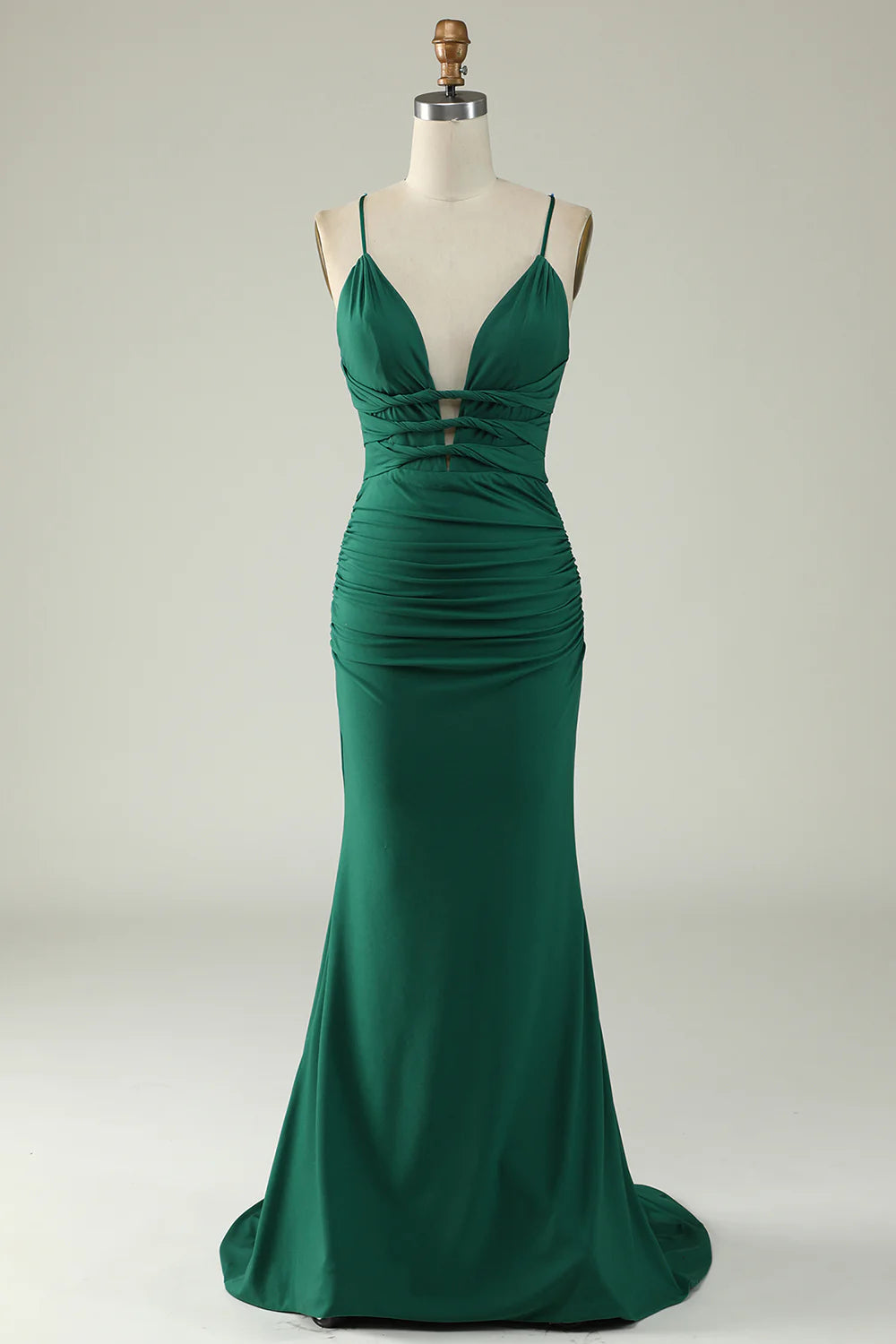 Mermaid Deep V-Neck Long Prom Dress Pure Color