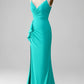 Mermaid Pleated Prom Dress Spaghetti Straps Open Back Pure Color Sexy