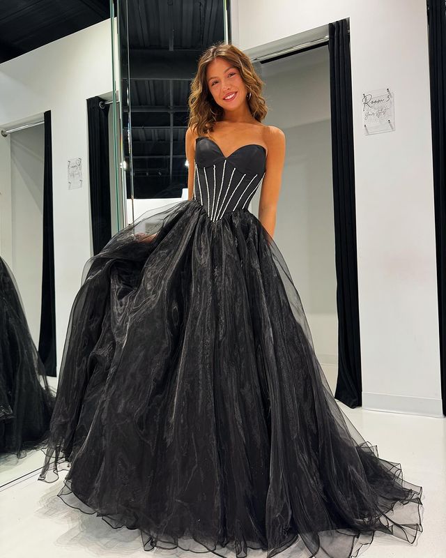 A Line Tulle Long Prom Dress Unique New Style Strapless Evening Dress Off Shoulder