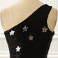 Black One Shoulder Sequin Cocktail Dress With Stars Short Sexy