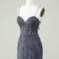 Spaghetti Straps Tight Homecoming Dress With Appliques Short