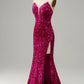 Strapless Sequin Prom Dress with Slit Sparkly Sexy
