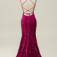 Sequin Spaghetti Straps Mermaid Prom Dress with Lace-up Back Sparkly