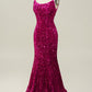 Sequin Spaghetti Straps Mermaid Prom Dress with Lace-up Back Sparkly