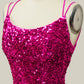 Sequin Spaghetti Straps Mermaid Prom Dress with Lace-up Back Sparkly