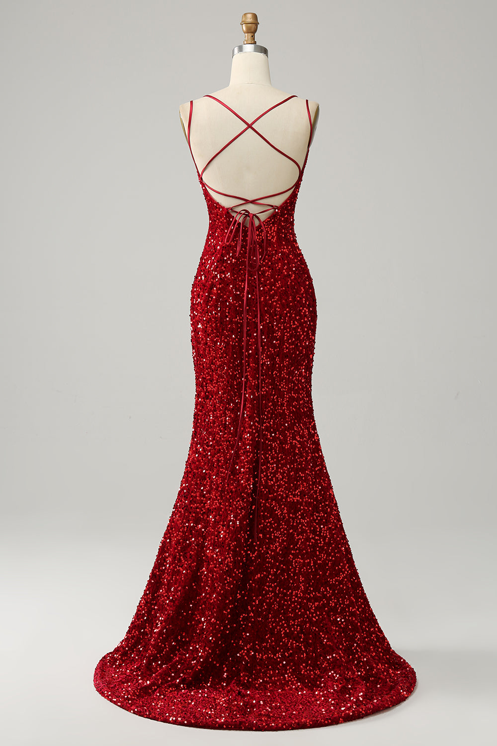 Red Sparkly Mermaid Backless Long Prom Dress with Fringes Sexy