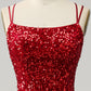 Red Sparkly Mermaid Backless Long Prom Dress with Fringes Sexy
