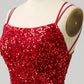 Red Sparkly Mermaid Backless Long Prom Dress with Fringes Sexy